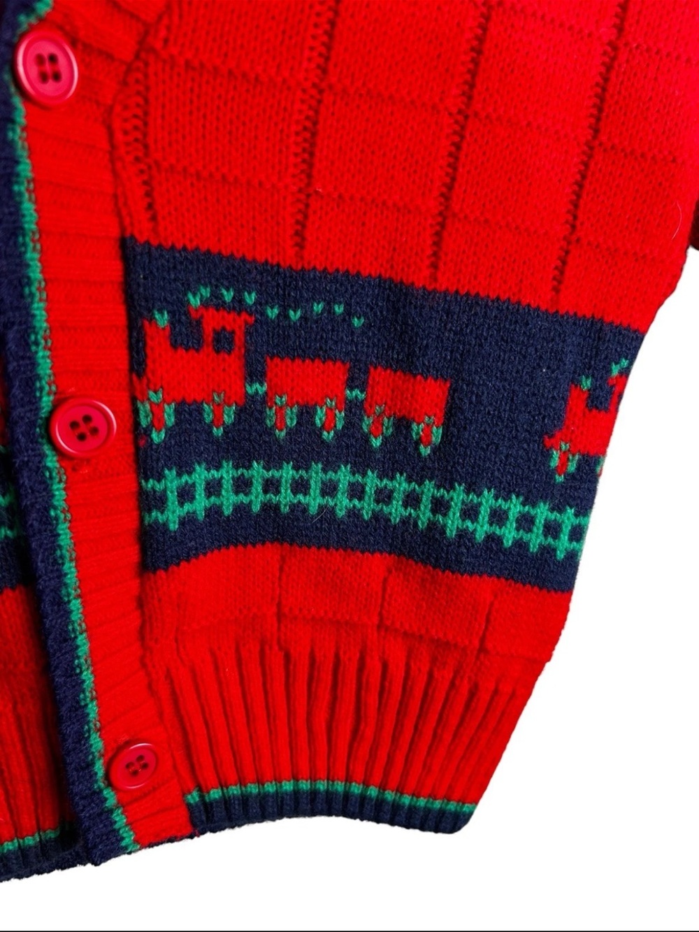 Vtg Kitestrings Toddler 2T Red Train Knit Cardigan Sweater Holiday Made In USA - Picture 2 of 4